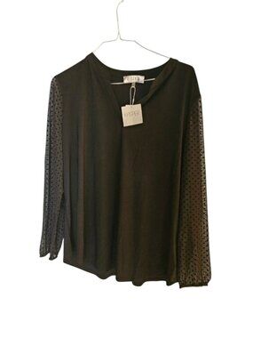 NWT Kasper XL Sheer Mesh Sleeve Blouse Black Swiss Dot Illusion Career Top ws93